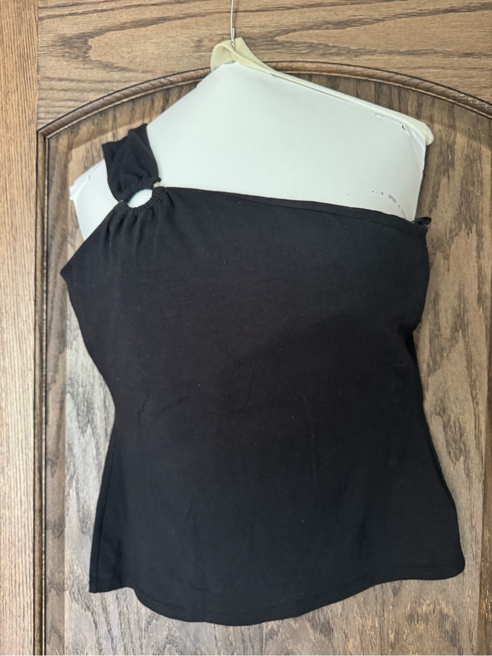 Michael Kors Black One-Shoulder Tank Top with Ring Detail